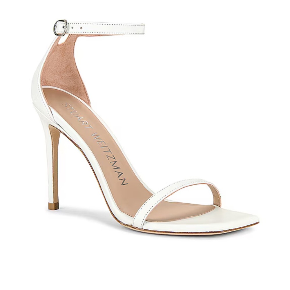 Brand New in box! Stuart Weitzman Nudistcurve Leather Ankle-Strap Sandals White